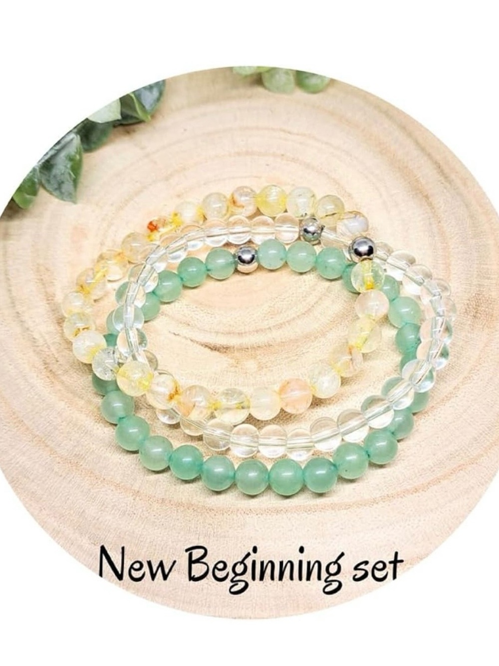 New Beginning Green and Clear Beaded Bracelet Set